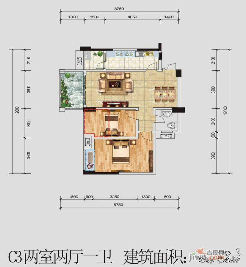 农商行春天广场2室2厅1卫89.9㎡户型图