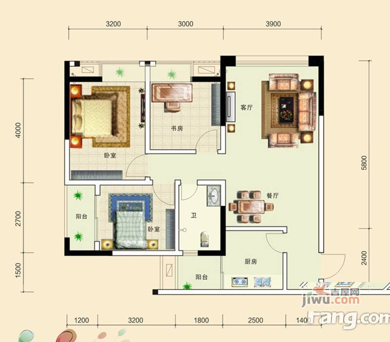 兴华苑3室2厅1卫94.3㎡户型图