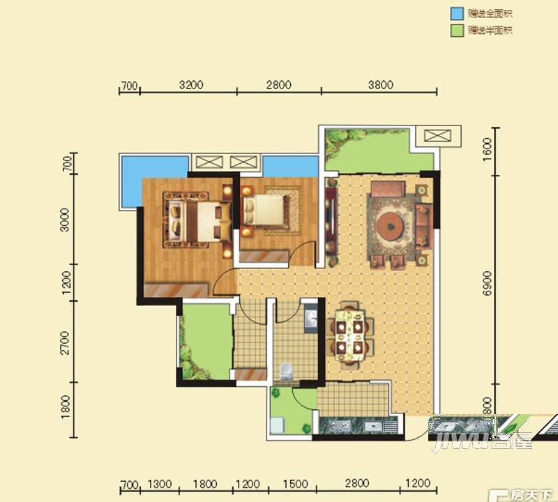 宏冠城市广场3室2厅1卫89㎡户型图