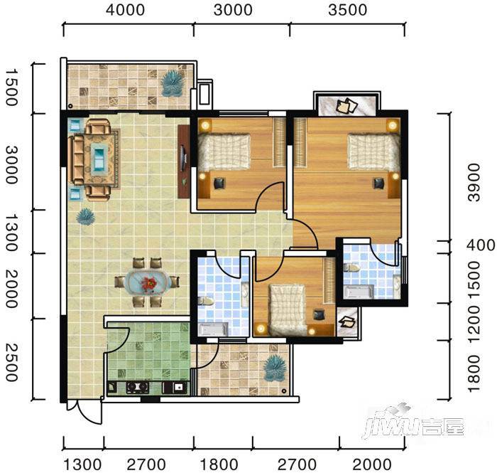 天恒时代广场普通住宅102.3㎡户型图