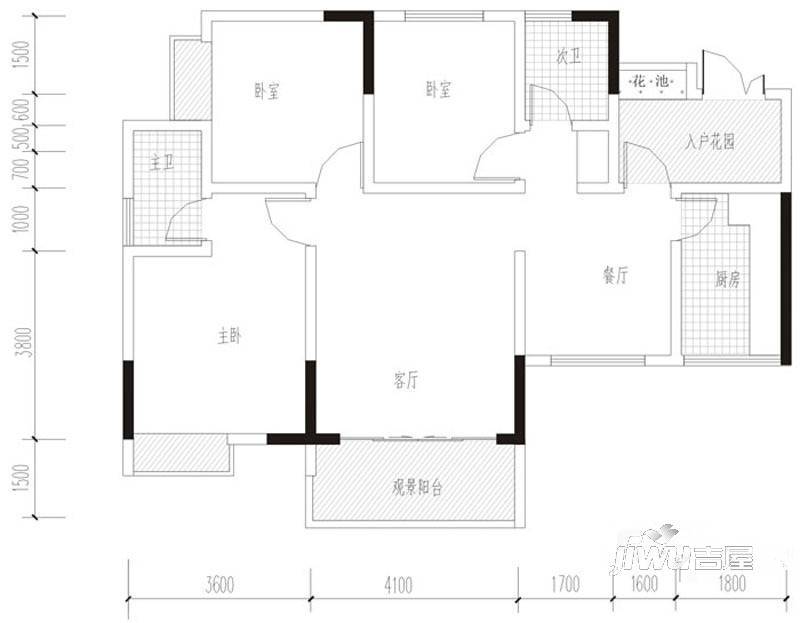 开江·锦绣园3室2厅2卫109㎡户型图