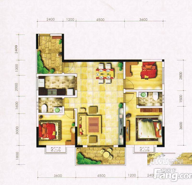 橄榄新城3室2厅2卫116㎡户型图