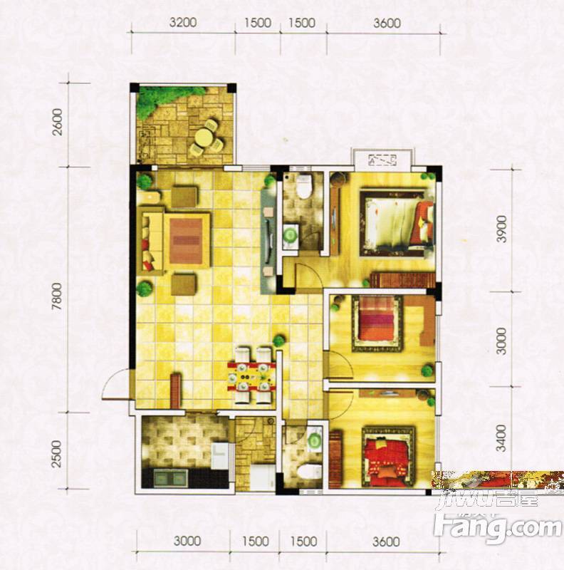 橄榄新城3室2厅2卫120㎡户型图