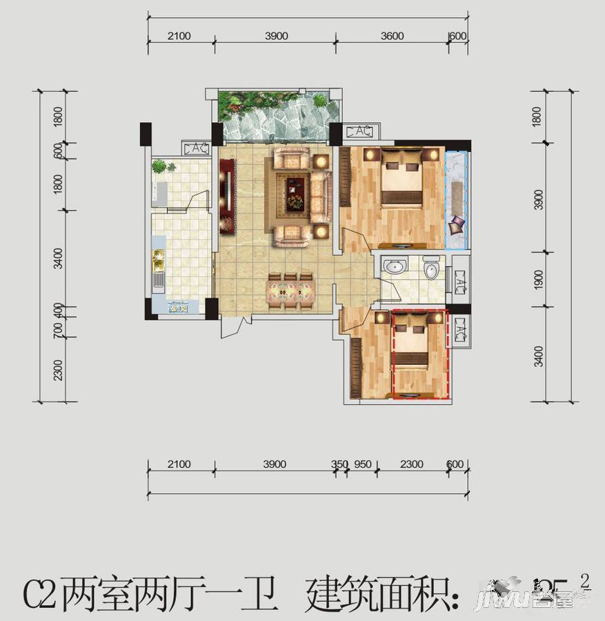 农商行春天广场2室2厅1卫81.3㎡户型图