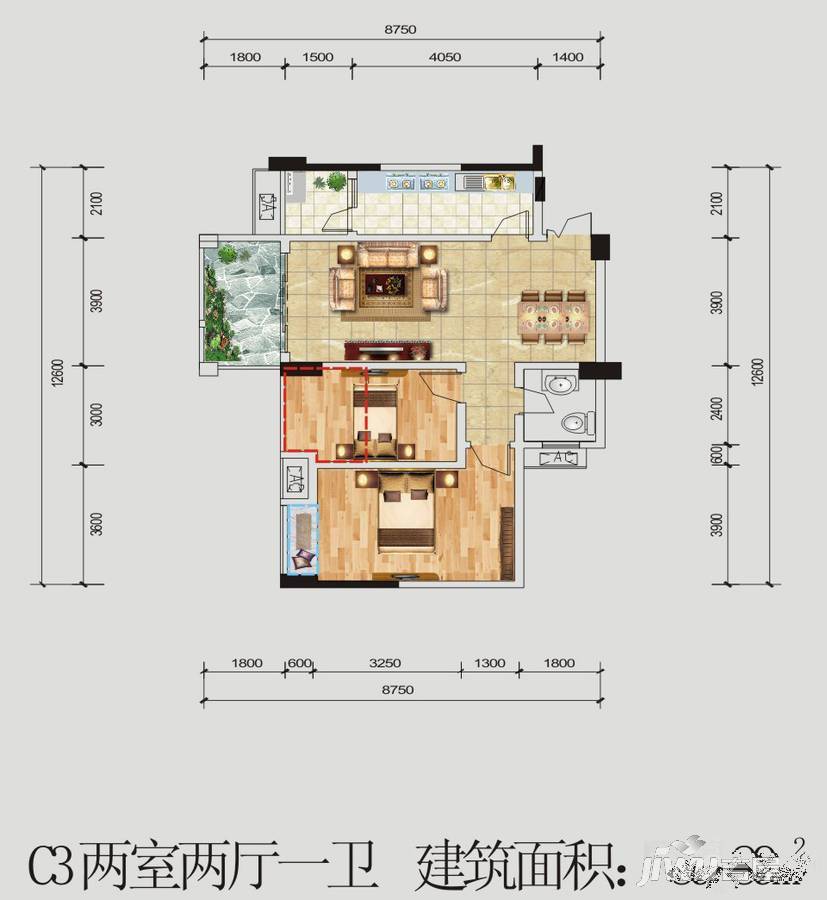 农商行春天广场2室2厅1卫89.9㎡户型图