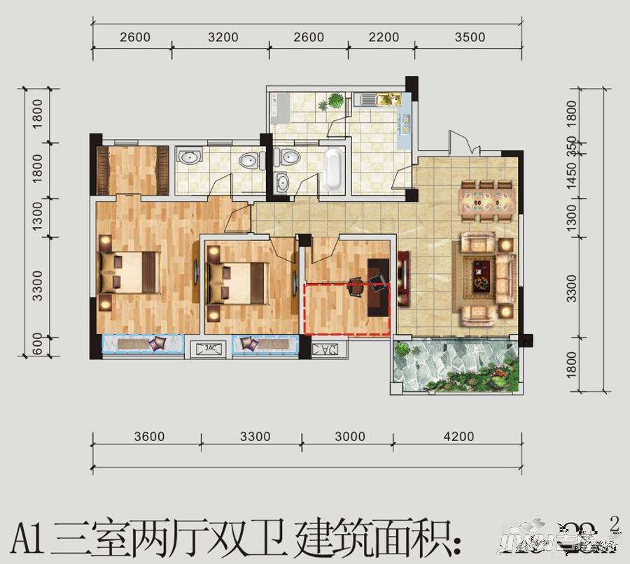 农商行春天广场3室2厅2卫119.2㎡户型图