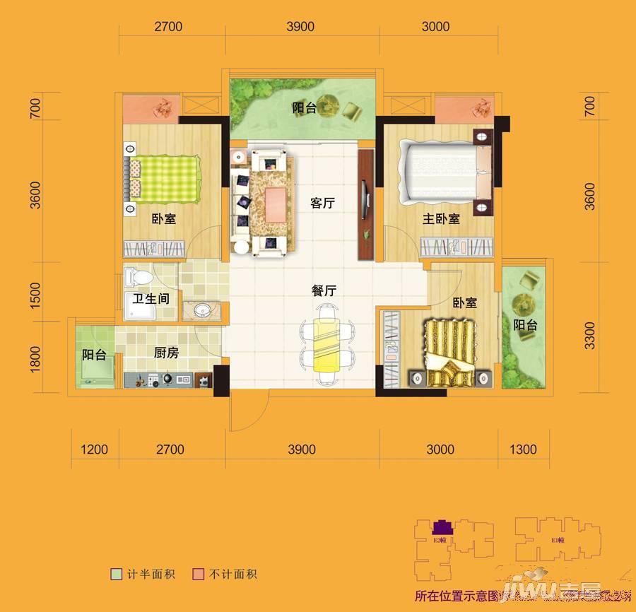 煌歌E时代3室2厅1卫86㎡户型图