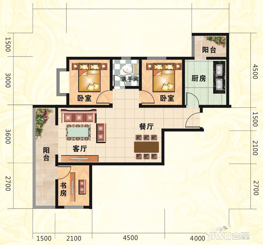 竹海雅居3室2厅1卫83.4㎡户型图