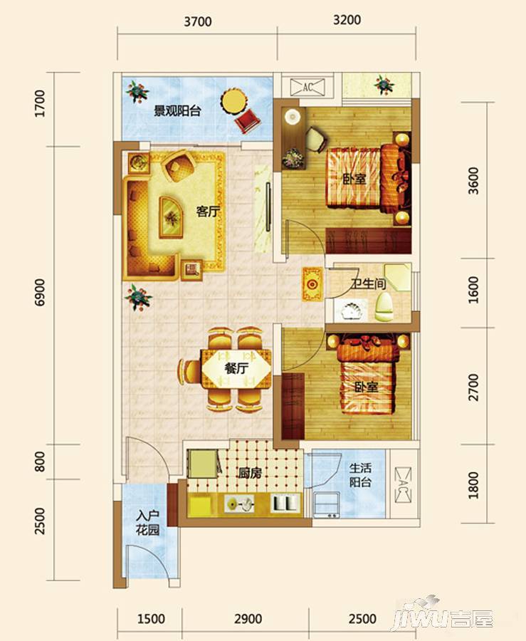 英伦城邦3室2厅2卫88.9㎡户型图