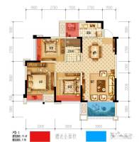 东湖天誉城3室2厅1卫91.7㎡户型图