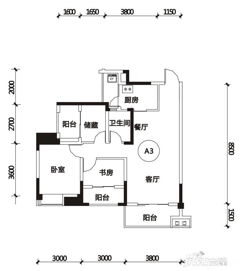 达州凤凰城a3户型图|达州凤凰城3房2厅2卫户型图_通川区达州凤凰城