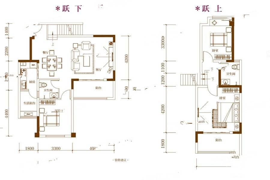 滨江四季花城3室2厅2卫93㎡户型图