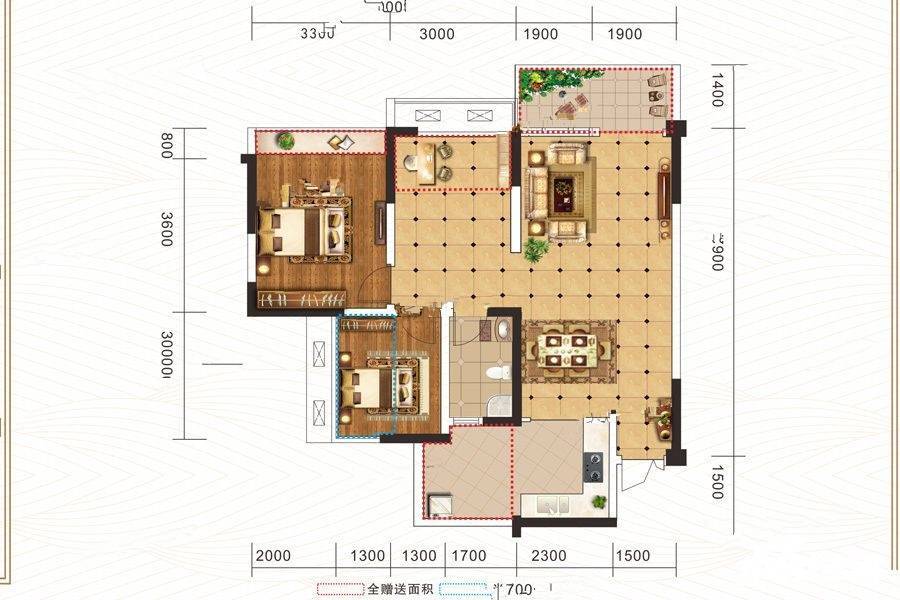 名悦华府2室2厅1卫78.3㎡户型图