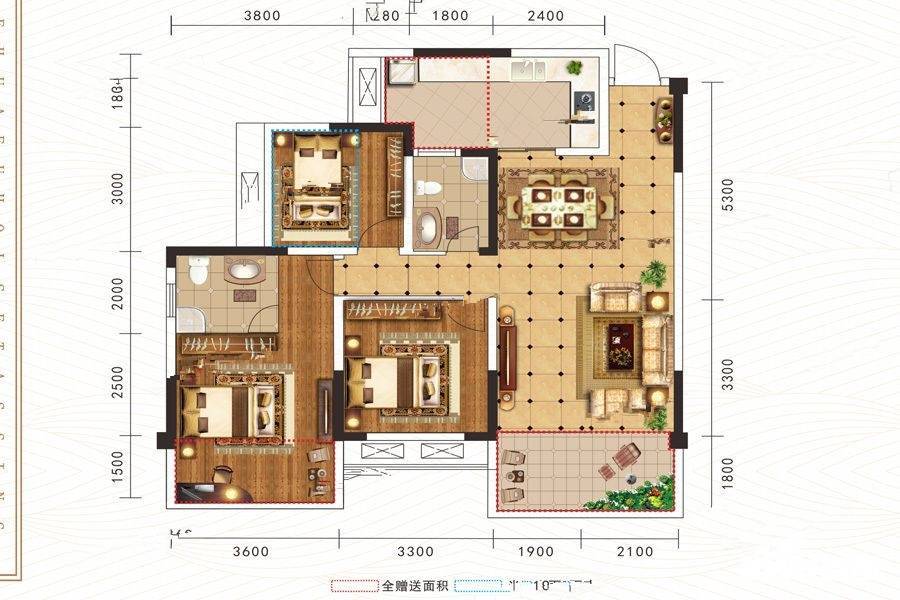 名悦华府3室2厅2卫96.4㎡户型图