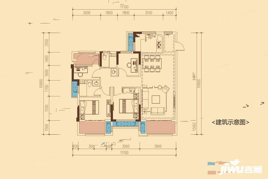 中梁首府4室2厅2卫116㎡户型图