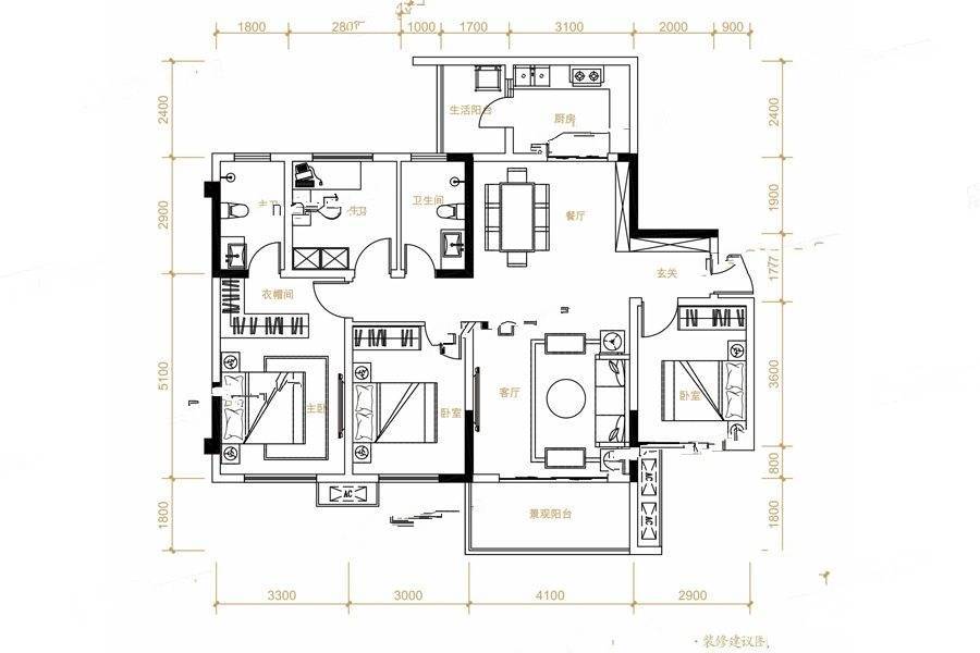 达州滨江四季花城4室2厅2卫112㎡户型图