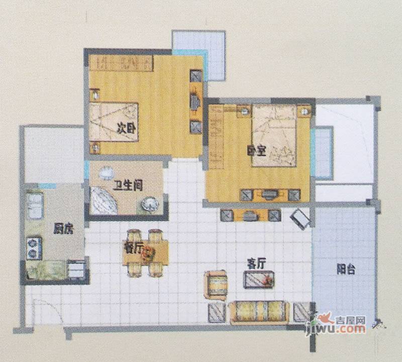 华府国际2室2厅1卫84.7㎡户型图