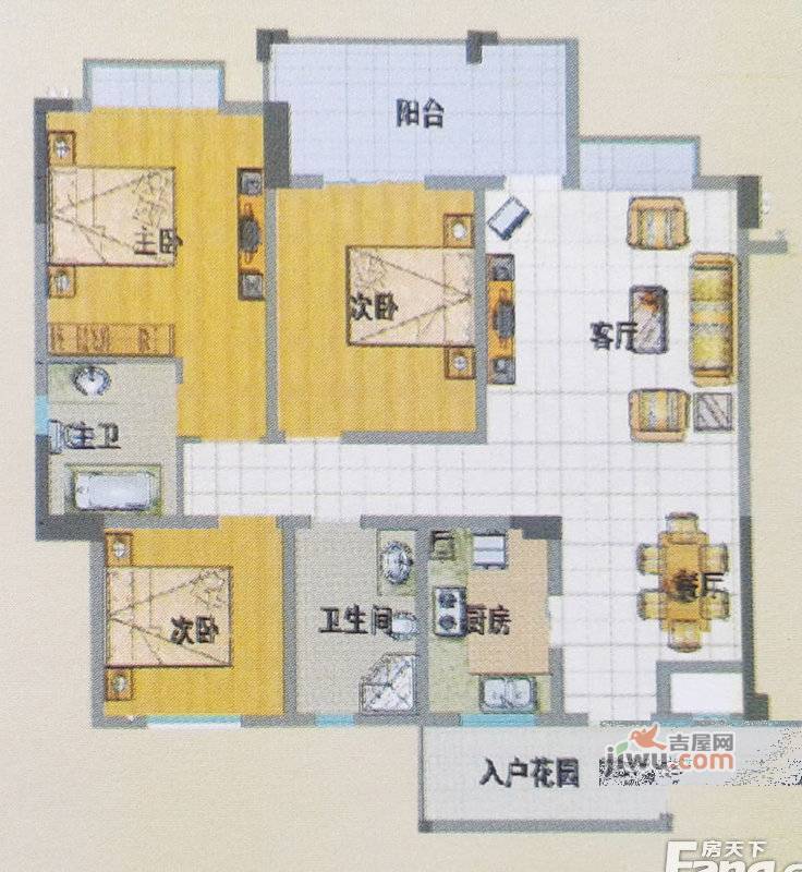 华府国际3室2厅2卫110.5㎡户型图