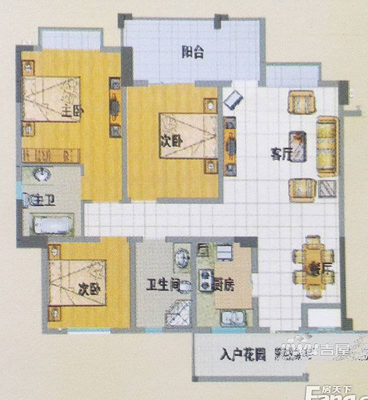 华府国际3室2厅2卫110.5㎡户型图