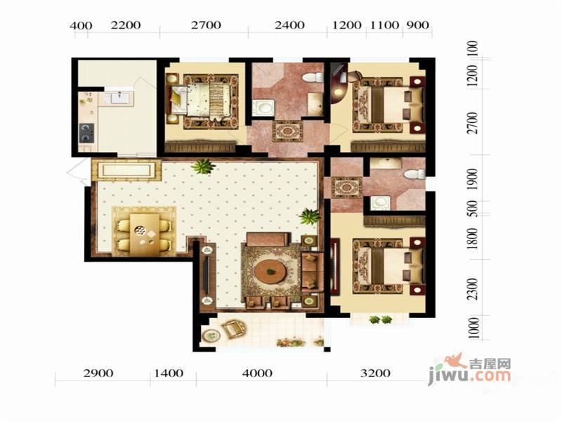 西桥名都3室2厅2卫130㎡户型图