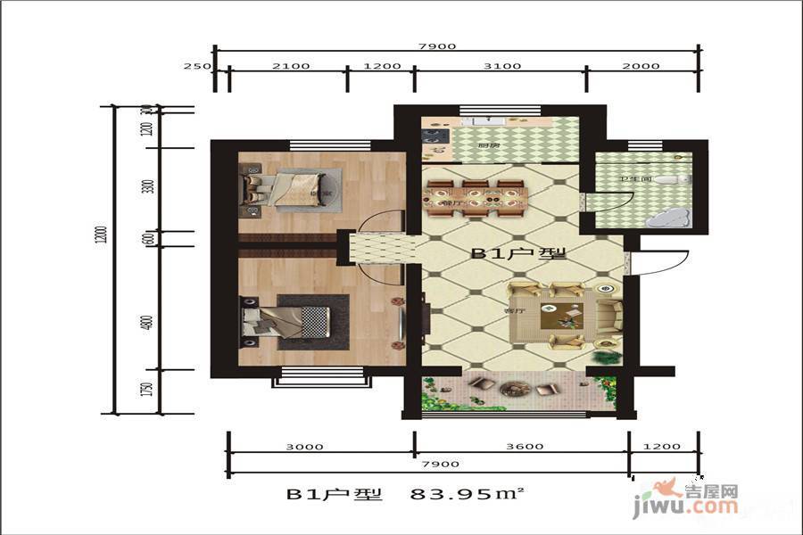 鑫界阳光里2室1厅1卫84㎡户型图