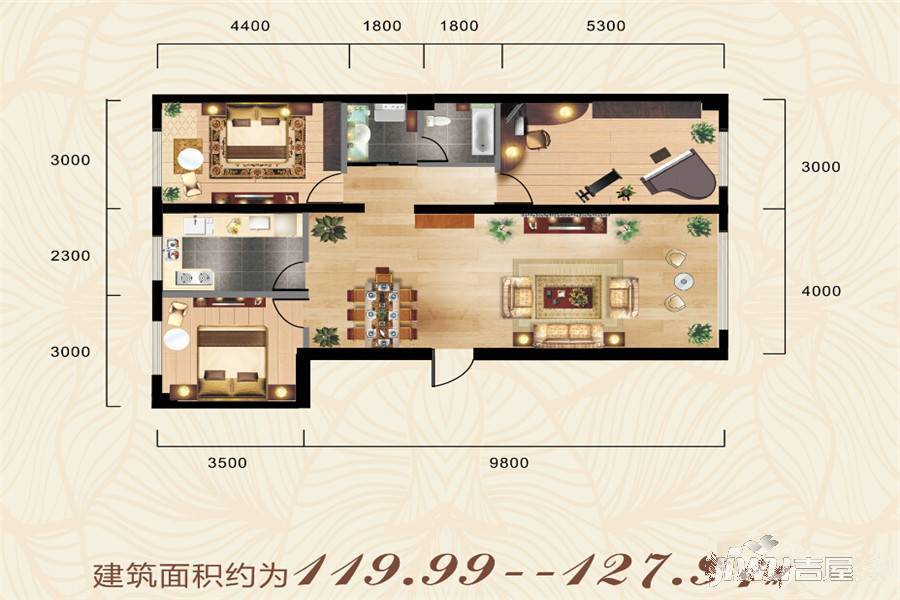 昊丰大厦二期3室2厅1卫127.9㎡户型图