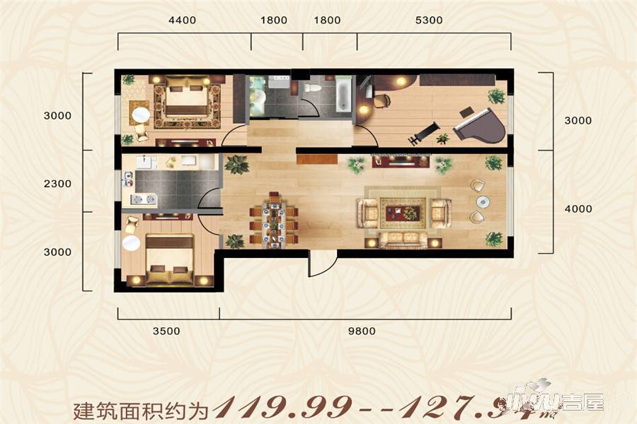 昊丰大厦二期3室2厅1卫127.9㎡户型图