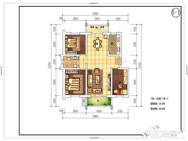 南苑春天里3室2厅1卫111.9㎡户型图