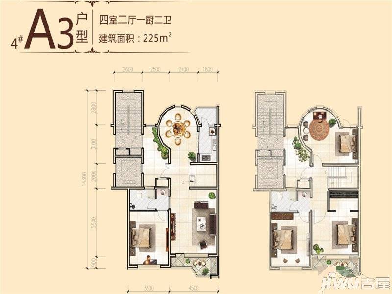 浦江花园4室2厅2卫225㎡户型图