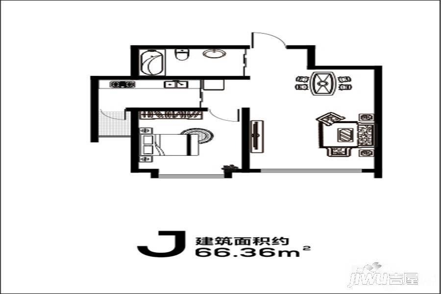 天河银苑1室1厅1卫66.4㎡户型图