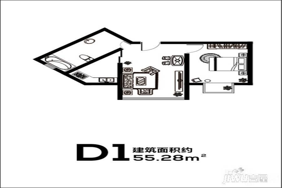 天河银苑1室1厅1卫55.3㎡户型图