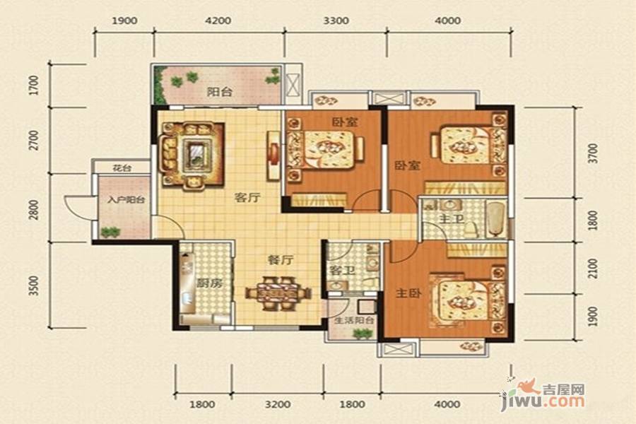 垯鑫苑3室2厅2卫129.2㎡户型图