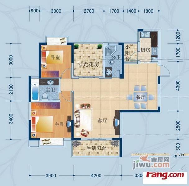 广汇东湖城2室2厅2卫户型图