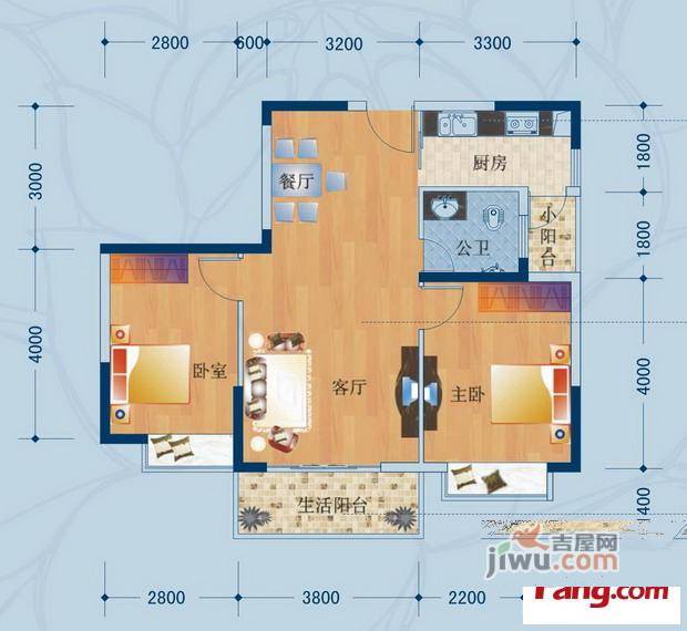 广汇东湖城2室2厅1卫户型图