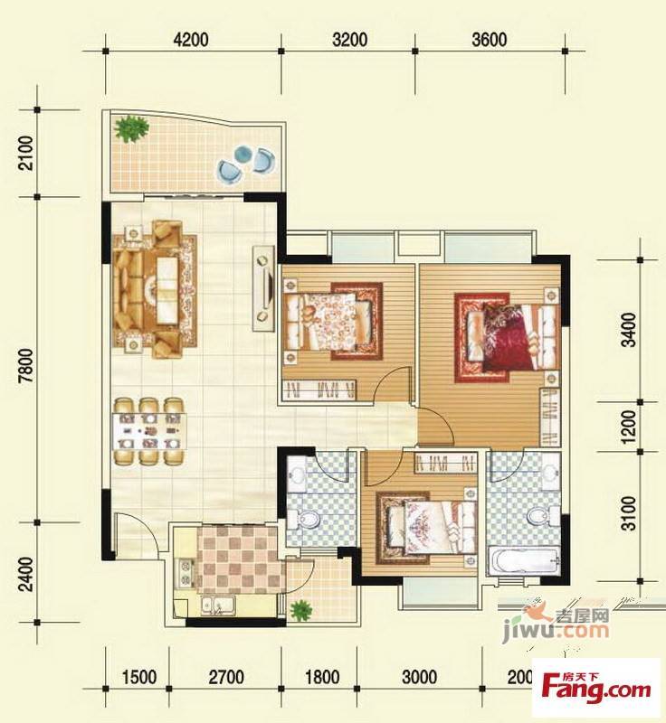 广汇东湖城3室2厅2卫115㎡户型图