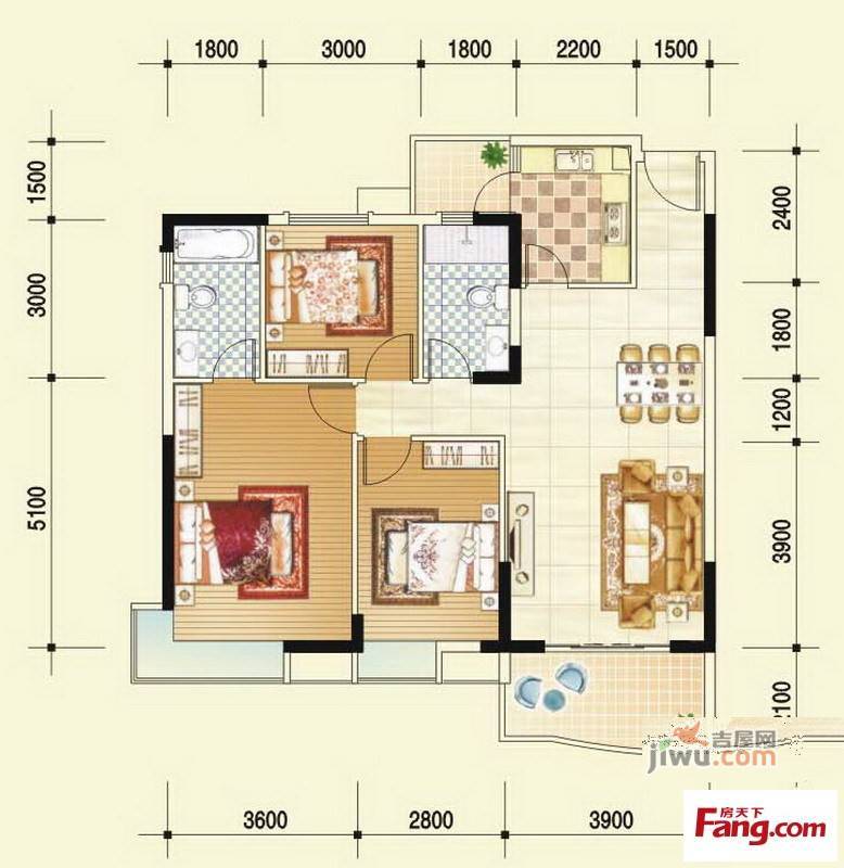 广汇东湖城3室2厅2卫111㎡户型图