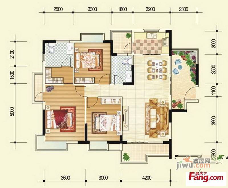 广汇东湖城3室2厅2卫127.3㎡户型图