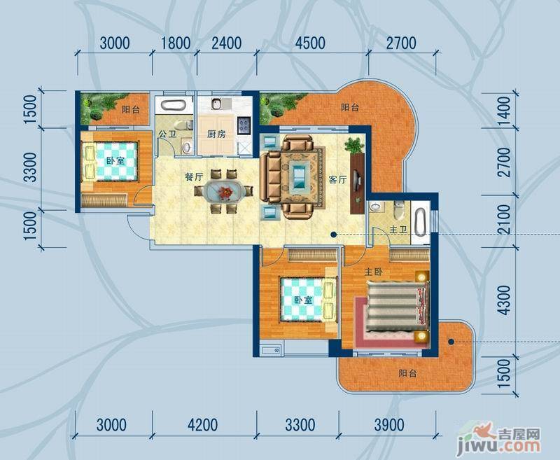 广汇东湖城3室2厅2卫111.9㎡户型图