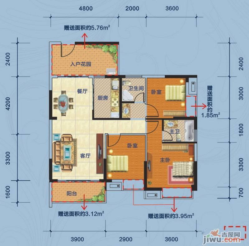 广汇东湖城3室2厅2卫户型图