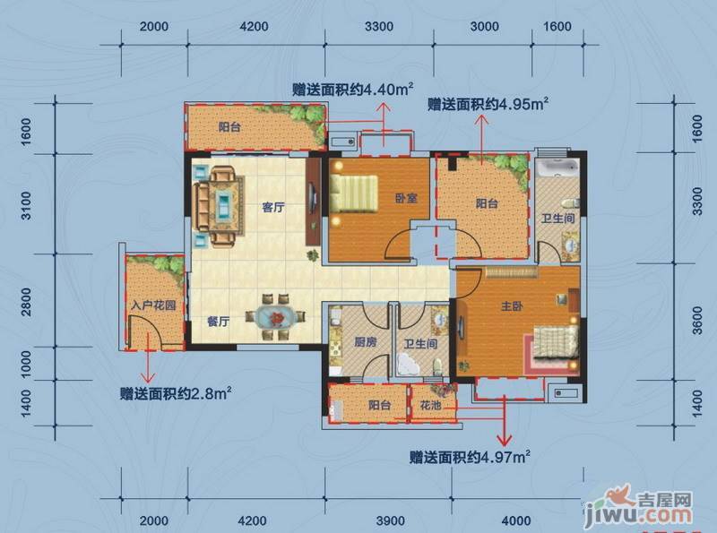 广汇东湖城2室2厅2卫106.1㎡户型图