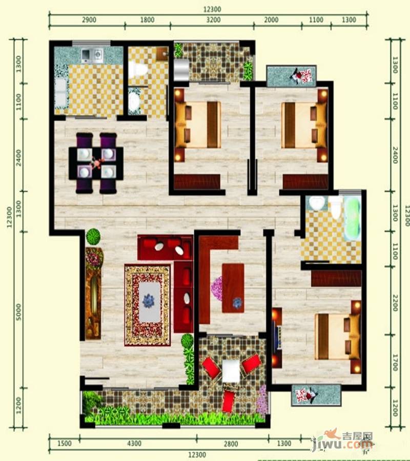 大宇康城4室2厅2卫140.4㎡户型图