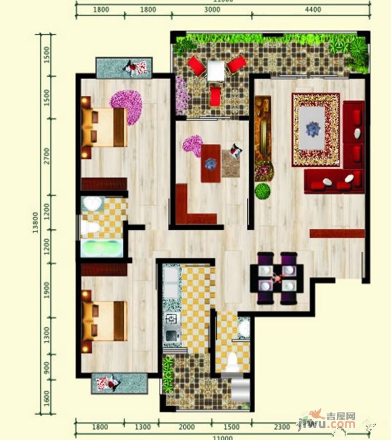 大宇康城3室2厅2卫131.9㎡户型图