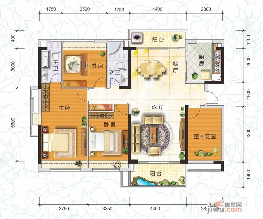 盛世汇景3室2厅2卫151.8㎡户型图