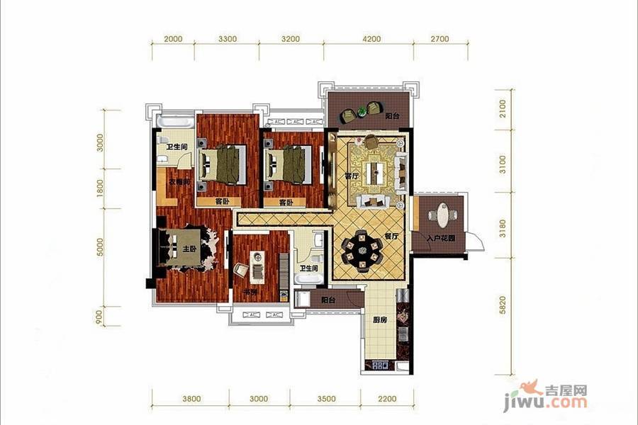 凯旋国际4室2厅2卫134.8㎡户型图