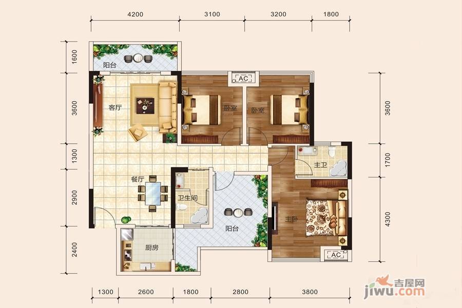 汉唐世家4室2厅2卫113.4㎡户型图