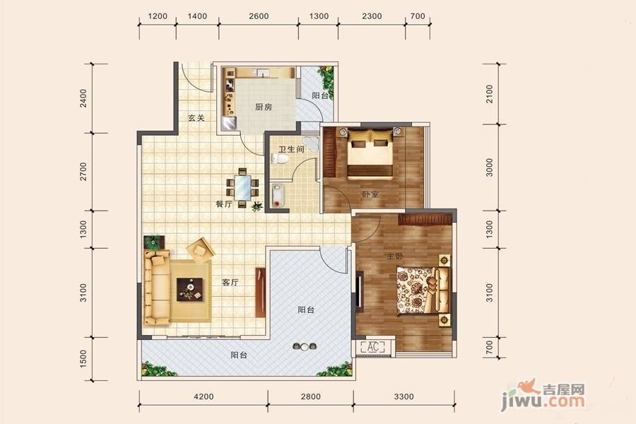 汉唐世家3室2厅2卫93.8㎡户型图