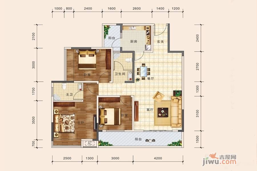 汉唐世家3室2厅2卫107.9㎡户型图