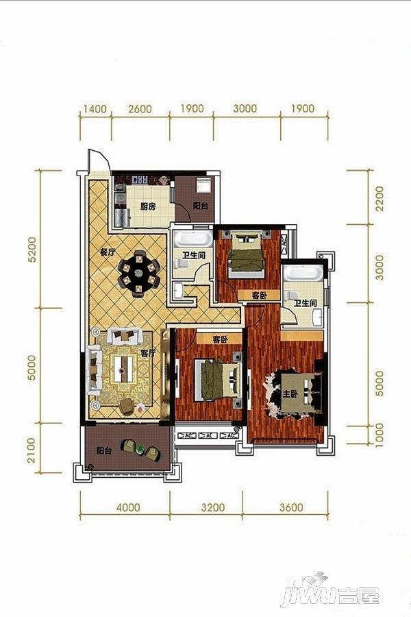 凯旋国际3室2厅2卫110.3㎡户型图