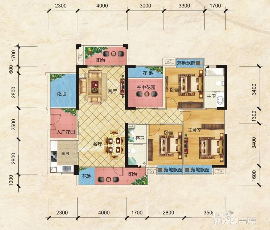 天悦华府4室2厅0卫132.8㎡户型图