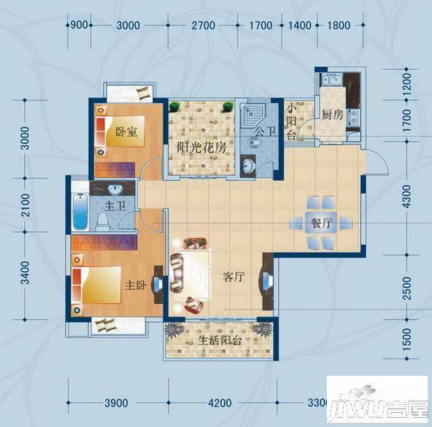 广汇东湖城2室2厅2卫户型图